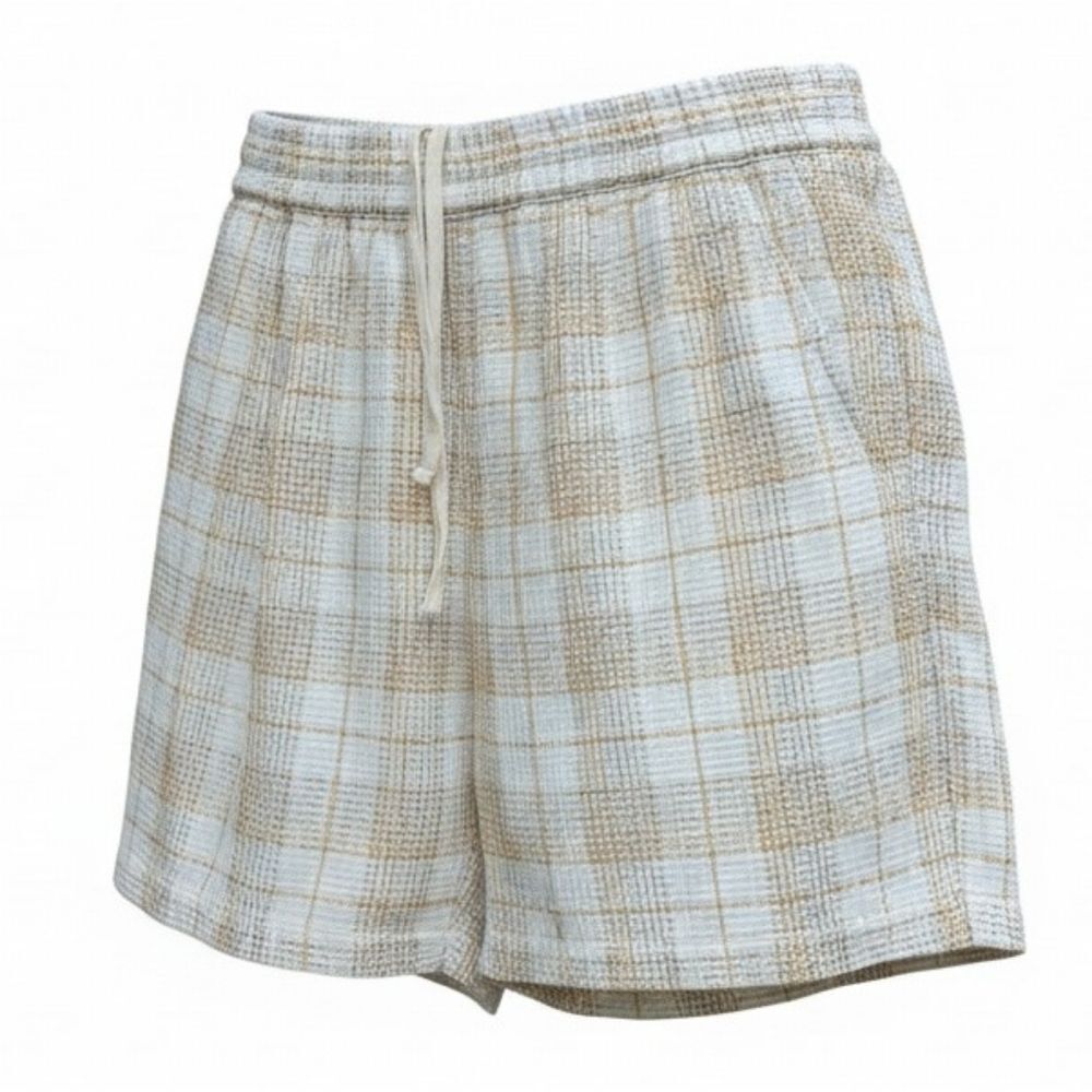 ZARA Plaid Textured Weave Drawstring Shorts Size L - Picture 9 of 9